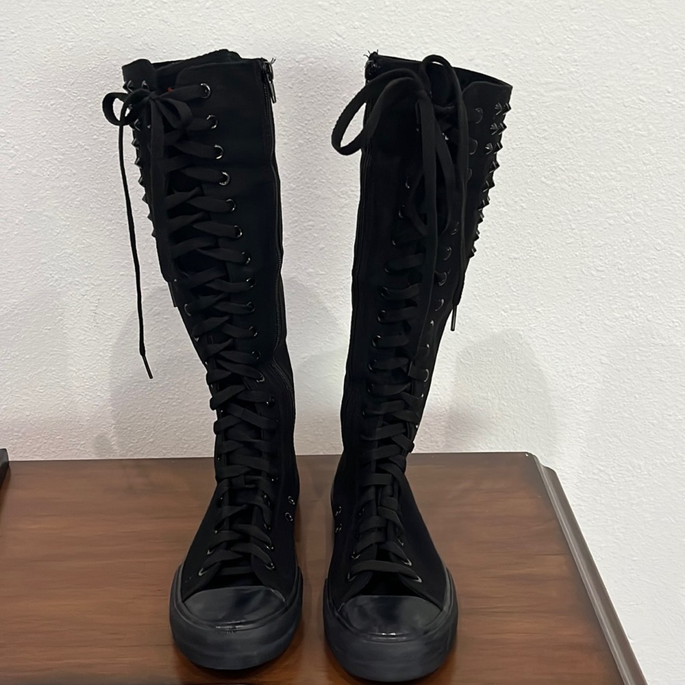 Yuanbu knee high tall black canvas sneakers size 39 normal wear